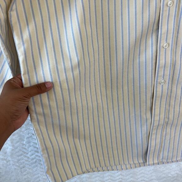 LL Bean Button Down 17 1/2 - 35 Mens Yellow Blue Wrinkle Resistant Cotton Stripe - Picture 3 of 11